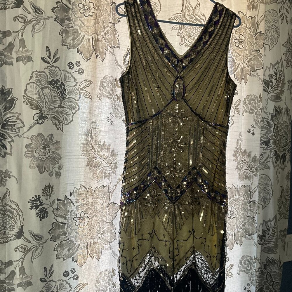 Black and Gold Sequin Dress Size Med